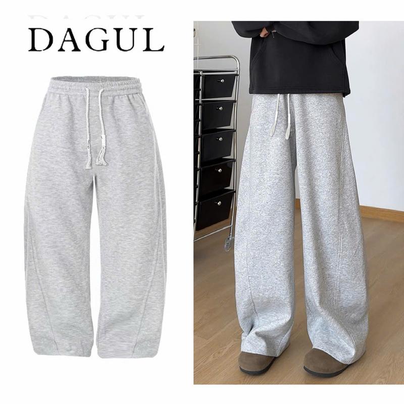 DEAL MỞ BÁN } Quần nỉ 2 da from rộng ống cong DAGUL quần ống rộng nam nữ phối dây thừng cách điệu mềm mịn không bai xù unisex