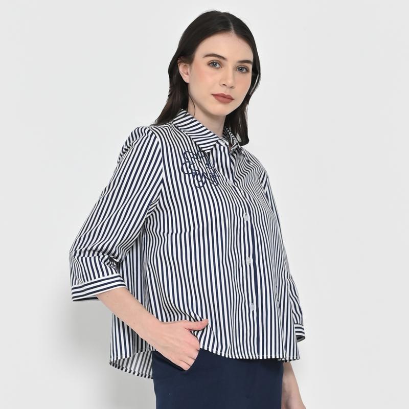 Neu'Mor Floral Striped Shirt - 767A Dark Blue 2