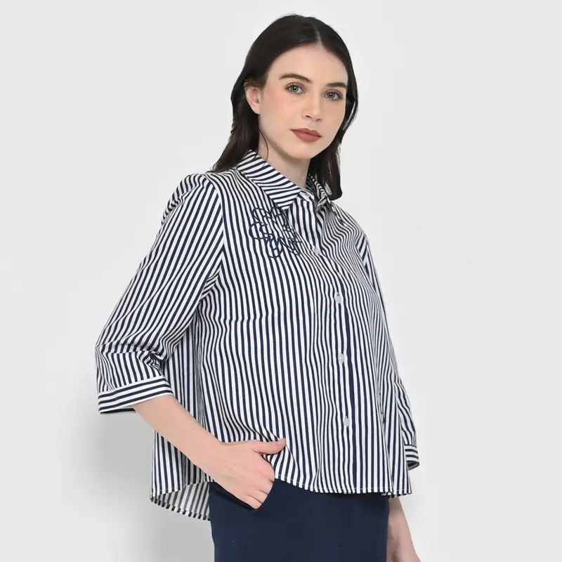 Neu'Mor Floral Striped Shirt - 767A Dark Blue 2