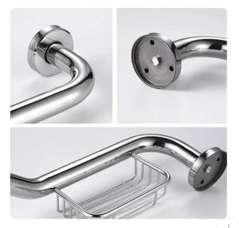 Grip Bar Stainless L 50cm + tempat ral sabun batang - Pegangan grab bar Handle kamar Mandi Tembok dinding gagang bathtub disable bar orang tua sakit lansia  /S10A 1