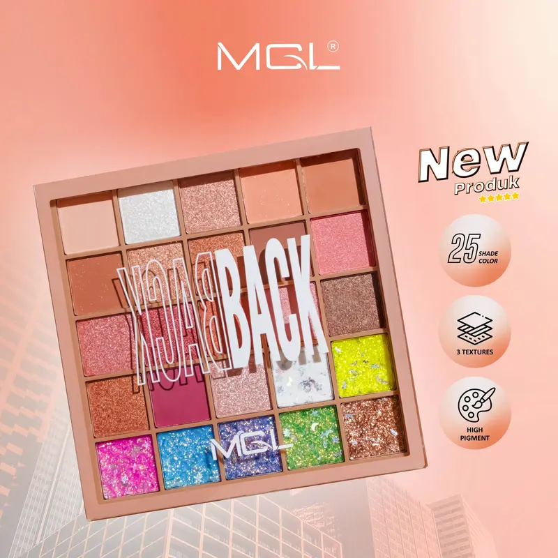 [Skistore] BPOM Eyeshadow Magic Square MGL Pallete 25 Full Color Shimmer Glitter & Matte Pigmented Eye-Catching 1