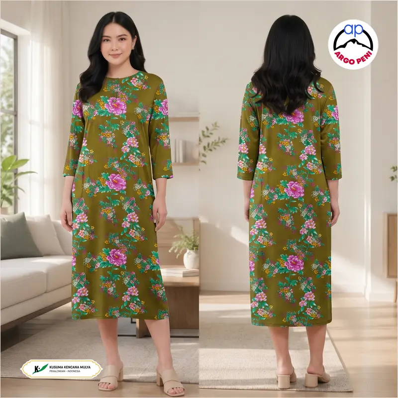 Midi Dress Rayon Premium Daster Sutra Dewa Busui Friendly Lengan 3/4 ...