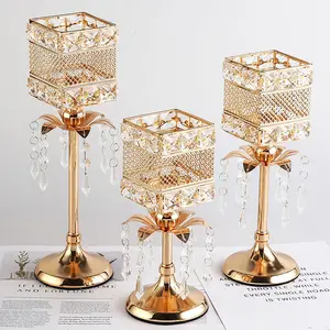 3 Tempat Lilin Kristal Tinggi Liontin Kristal Emas Bulat Kecil Meja Pernikahan Candle Holder kristal silver vas  bunga keramik besar