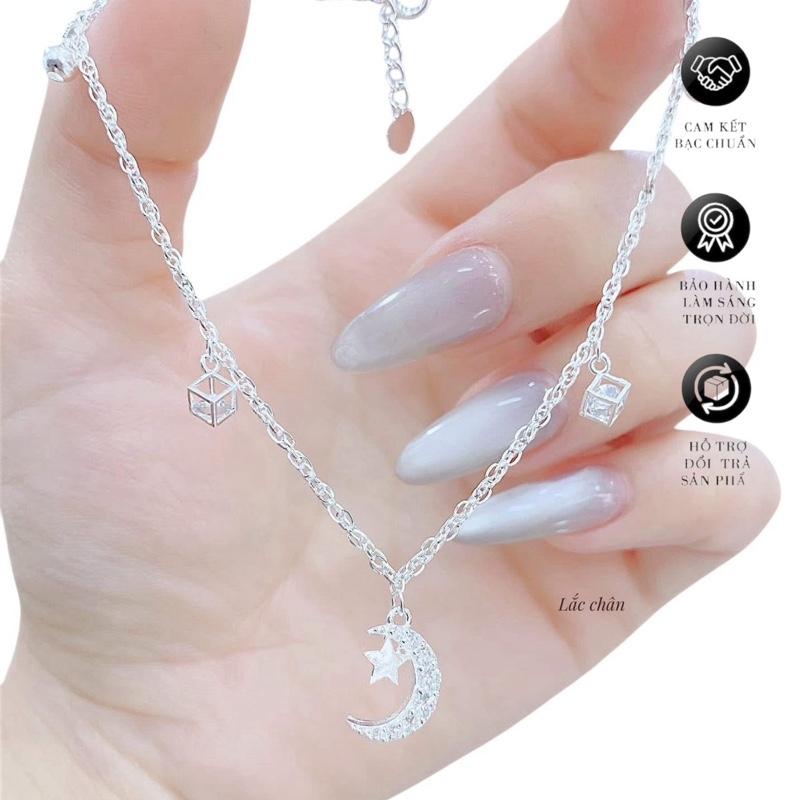 TẶNG HỘP Lắc Chân SK047 Xoắn Bi Trăng Sao Rơi – Bạc Ta LOPA | Dày Dặn Cá Tính Xinh Xắn Đi Chill Quà Tặng