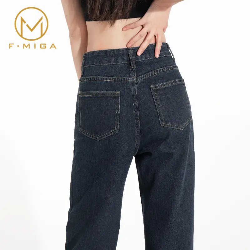 F·MIGA C42 High Waist Korean Style Kulot Bagy Jeans Straight Kasual Pants Celana Panjang Loose Celana Jeans Wanita - Abu-abu Biru 7