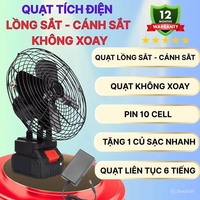 DEAL ĐỘC QUYỀN - QUẠT LỒNG SẮT - CÁNH SẮT - KHÔNG XOAY - PIN 10 CELL Quạt Tích Điện Lồng Sắt Cánh Sắt PIN 10 CELL Sử Dụng Liên Tục 6 Tiếng Quạt Mạnh Gio Lớn Lõi Đồng Không Chổi Than Bảo Hành 1 Năm Lỗi 1 Đổi 1