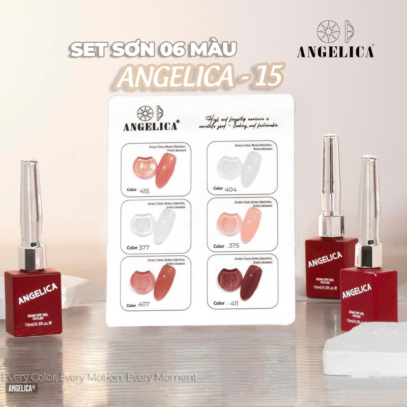 Set Sơn Chính Hãng ANGELICA Mix Sơn Gel + Sơn Thạch Chai 15g