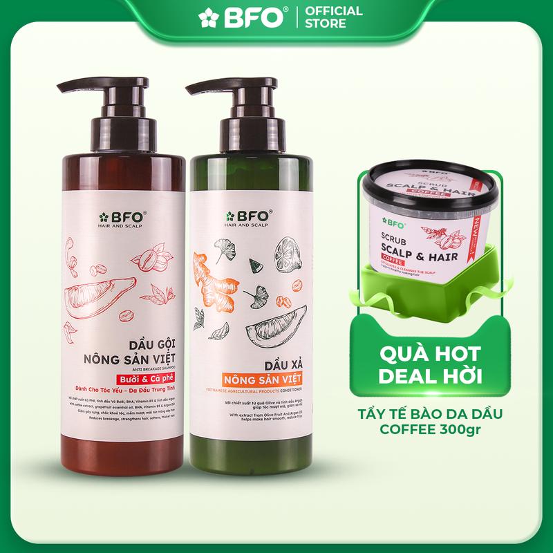Combo Dầu Gội & Dầu Xả 500ml & Tẩy Tế Bào Chết Da Đầu 300g Chiết Xuất Nông Sản Việt Gừng Bưởi Chanh 500ml | Làm Sạch Nuôi Dưỡng Da Đầu Tự Hào Hàng Việt