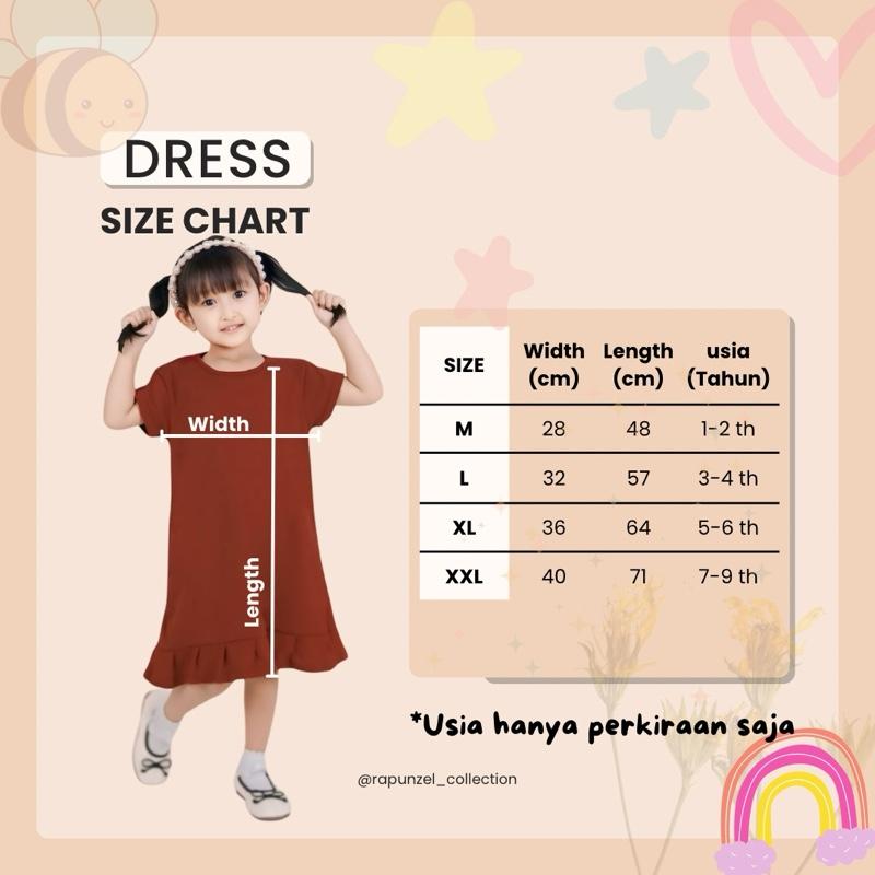 Daster Dress Anak Perempuan karakter Disney Rapunzel Anak usia 1-9 tahun Bahan Katun Halus Original