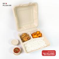 Gambar 50pcs Ecoplease 9x9" Bagasse Clamshell Takeaway Box 3 Compartments - Home Compostable Ecofriendly Ramah Lingkungan Biodegradable Ampas Tebu - Natural dari Ecoplease Home Compostable Kota Tangerang Selatan 4 Tokopedia