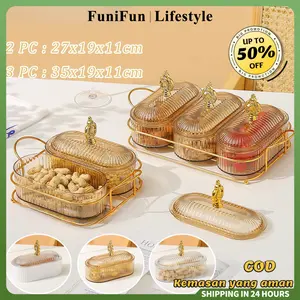 FuniFun Set Toples Akrilik 6in1 Kompartemen Tempat Kue Kering & Permen Hiasan Lebaran Estetik Penyegelan Kuat Tahan Kelembaban & Serangga Desain Indah dan Praktis