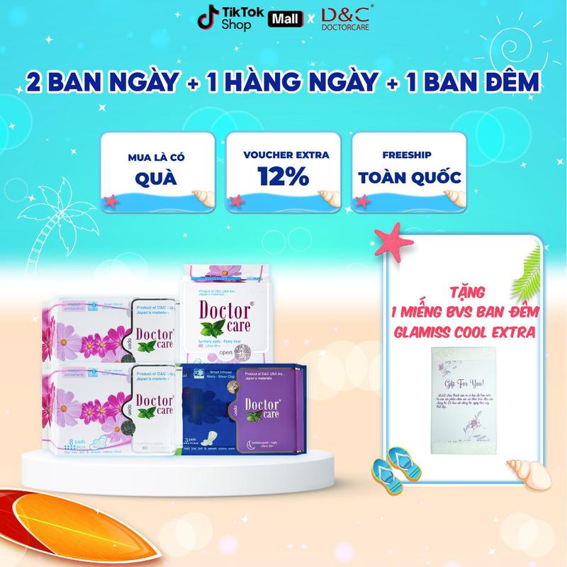 Combo toàn diện Băng vệ sinh Doctor Care D&C mát lạnh , 2 Ban ngày - 1 Hàng Ngày - 1 Ban Đêm