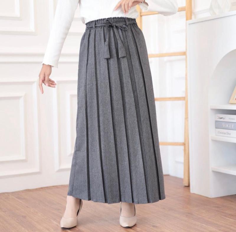 GHEA FASHION | Rok Plisket Semi Woll Jumbo - Rok Plisket Semi Woll Import Premium - Rok Plisket Polos Formal Kerja Karet Wanita Panjang Nyaman Hitam 3