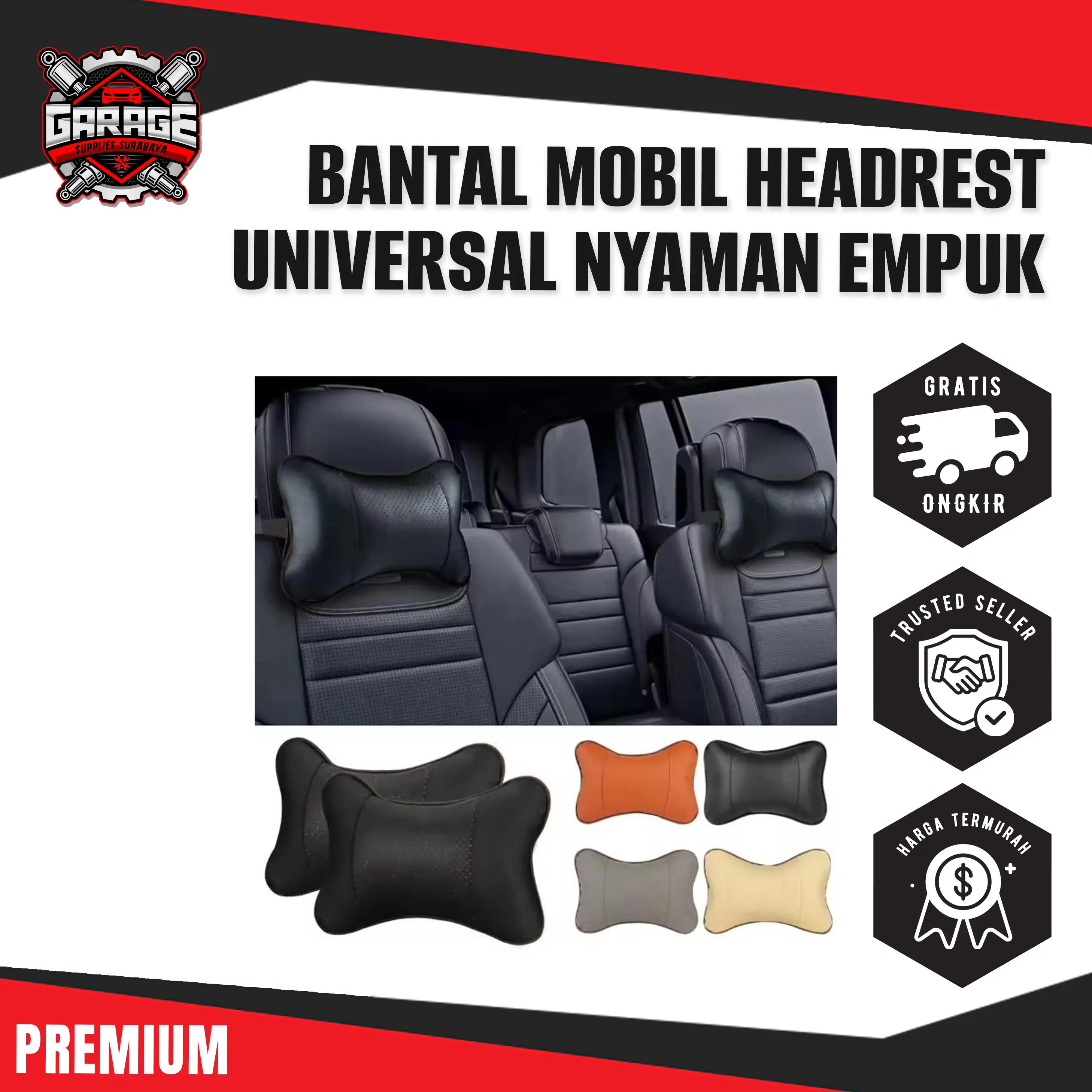 Bantal Leher Mobil – Headrest Universal, Nyaman & Empuk!