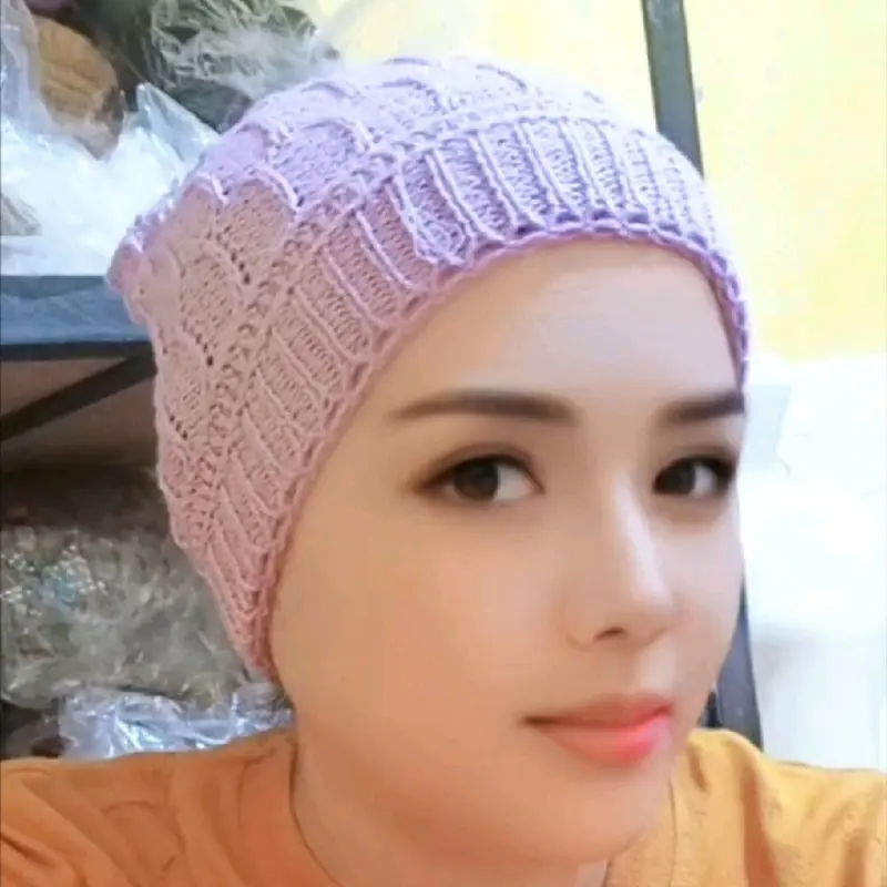 Kupluk rajut Kerpus hijab Ciput instan turban songkok topi Santai Kerudung Turki Dewasa Arab Renda Wanita Katun 0