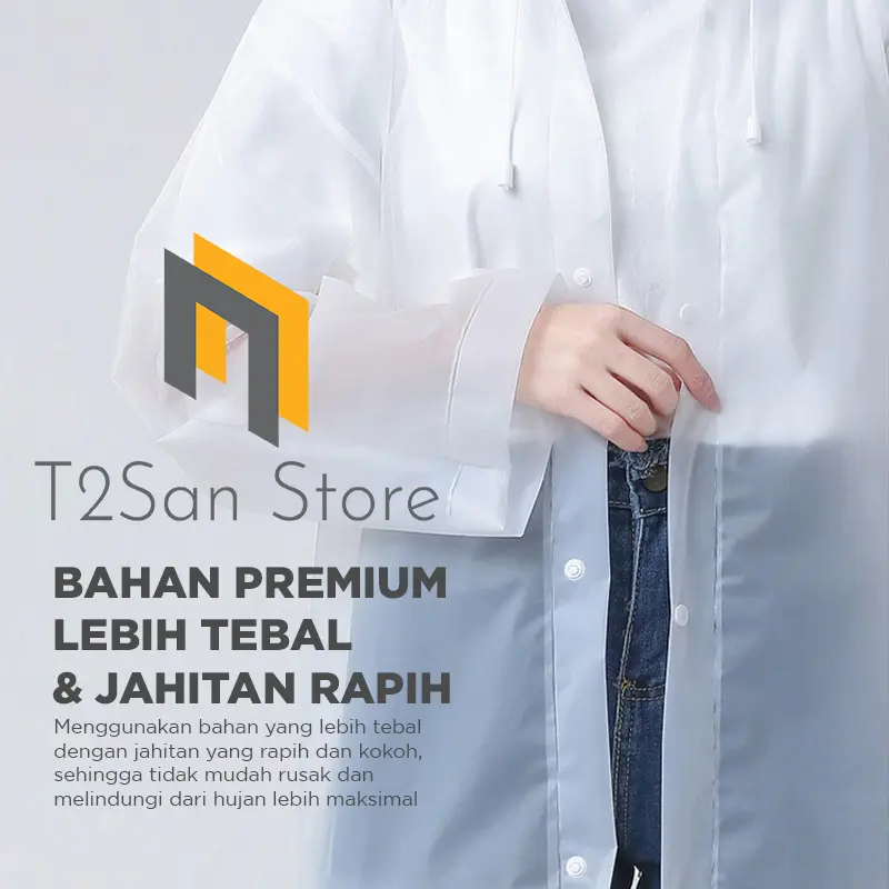 Jas Hujan Terusan Polos EVA Premium Raincoat Unisex Dewasa Transparan 2