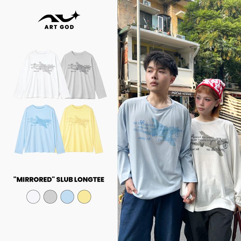 Áo Thun Xược Dài Tay "MIRRORED" Vải Cotton Slub Mềm Mịn Thoải Mái Unisex Nam Nữ…