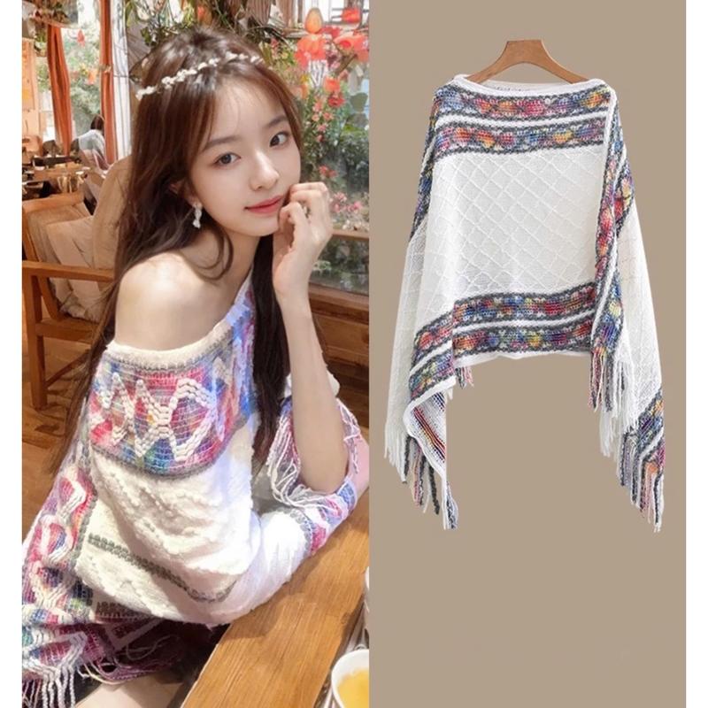 XẢ KHO NGHỈ BÁN HÀNG QC Áo len kiểu nữ chất dệt kim AL675 dáng Mông Cổ form rộng tua rua mix layer mùa thu đông Hàn Quốc Kozoda