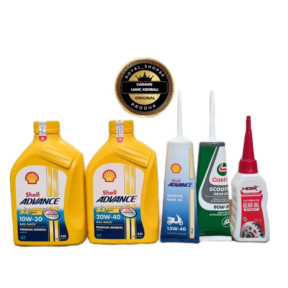 PAKET OLI SHELL AX5 MATIC SAE 10W-30 800 ML / SAE 20W-40 800 ML & OLI GARDAN SERIES 120 ML TERMURAH Motorcycle Oil