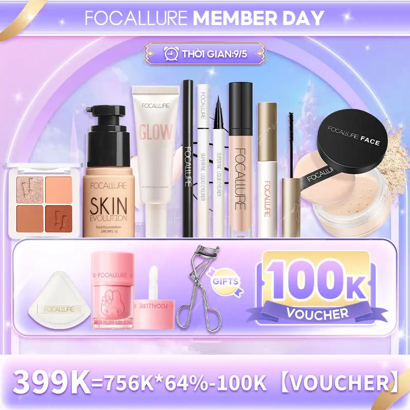 【TẶNG BẤM MI + BÔNG MÚT TÁN】FOCALLURE Kem che khuyết điểm + Kem nền dạng lỏng + Mascara + Bảng phấn mắt + Chì kẻ mày + Bút kẻ mắt + Kem lót + Phấn phủ