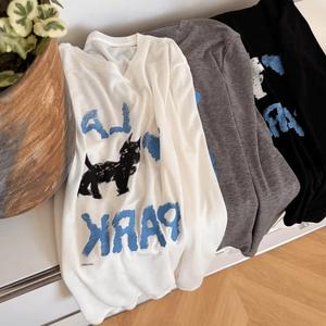 Women's Round Neck Graffiti Print Long Sleeve T-Shirt, Summer Early Autumn Sweet Spicy Style, Thin Sun Protection Hoodie Top 3155# Womenswear Loose