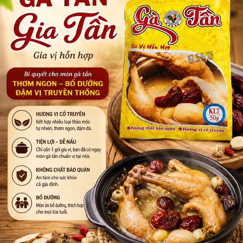 Gà Tần - Gia vị hồn hợp cho gà tần thơm ngon bổ dưỡng đậm vị truyền thống 50g