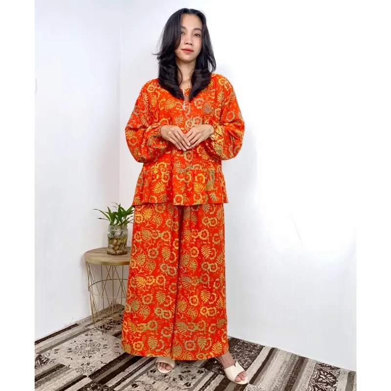 MEYDEND - Oneset Ayudisa Setelan Wanita Hijab Friendly Busui Friendly Lengan Panjang Celana Kulot Panjang Batik Cap Rayon Premium