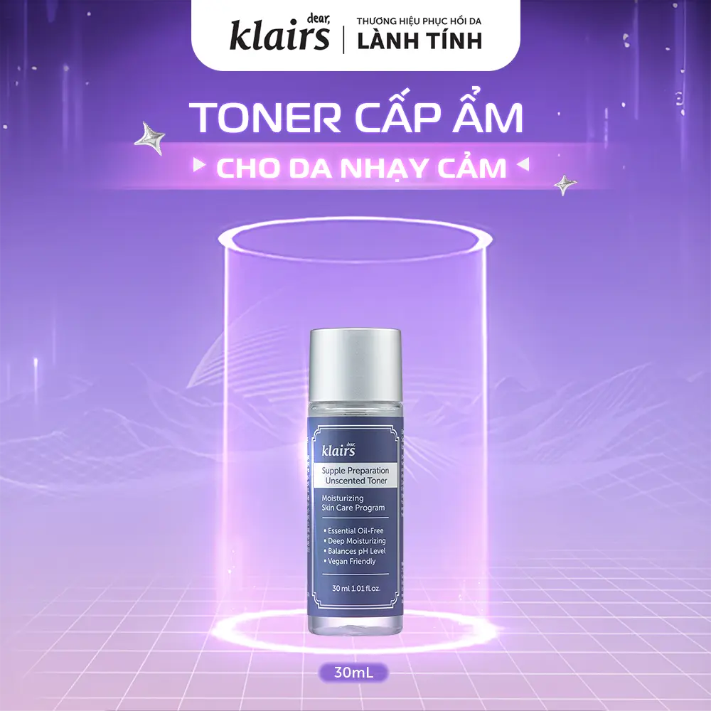[Minisize] Nước hoa hồng Dear, Klairs Supple Preparation Unscented Toner hỗ trợ phục hồi 30ml