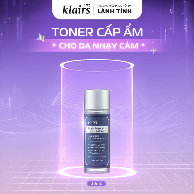  Nước hoa hồng Dear Klairs Supple Preparation Unscented Toner hỗ trợ phục hồi 30ml 