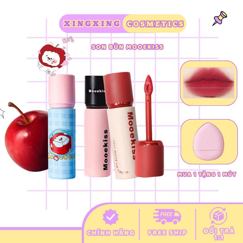  Mooekiss son môi dạng bùn Soft Matte Lip Cream Loại Sáng Da Nâng Bóng Mỏng Nhẹ Dưỡng Ẩm Tint Lì Không Khô 3g Màu Trà Sữa Earl Grey V01 Chính Hãng 