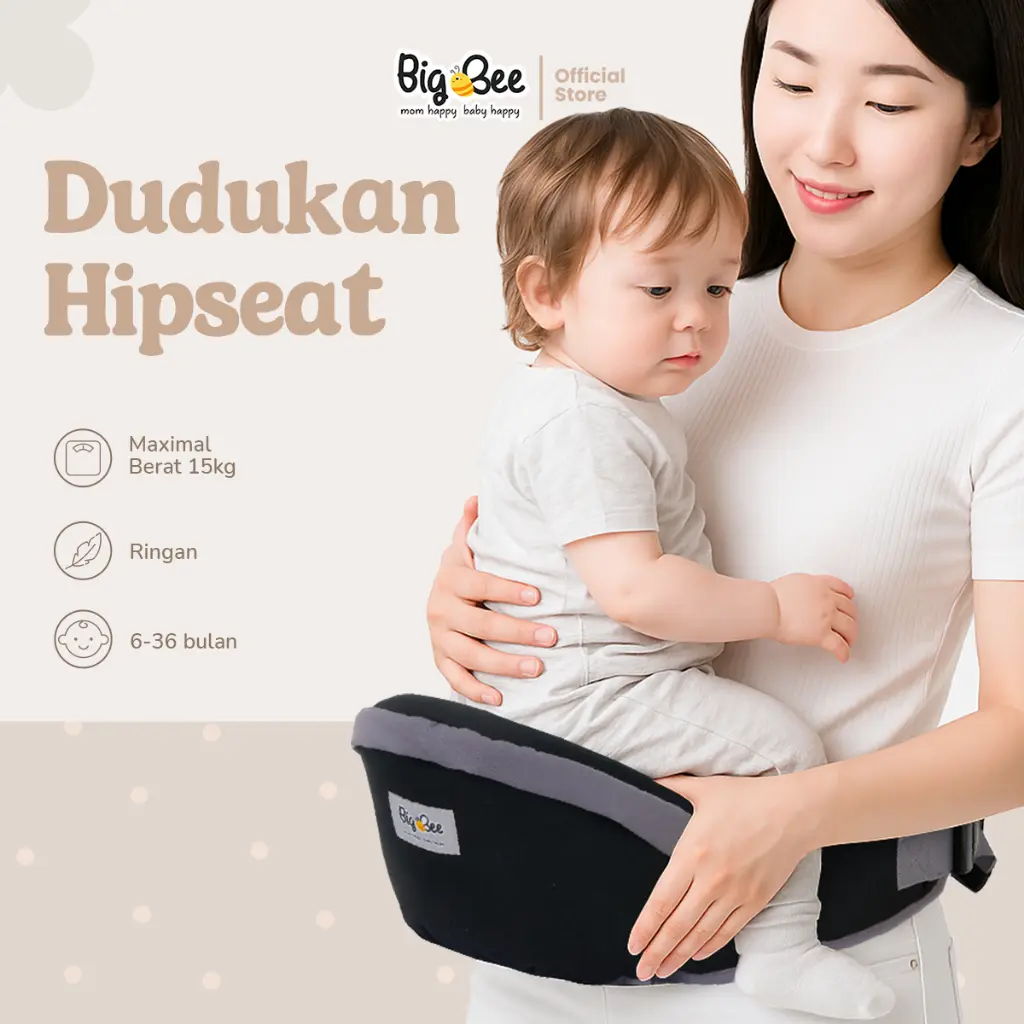 Big Bee Dudukan Hipseat Single - Solusi Nyaman untuk Perjalanan Bayi 0-36 Bulan