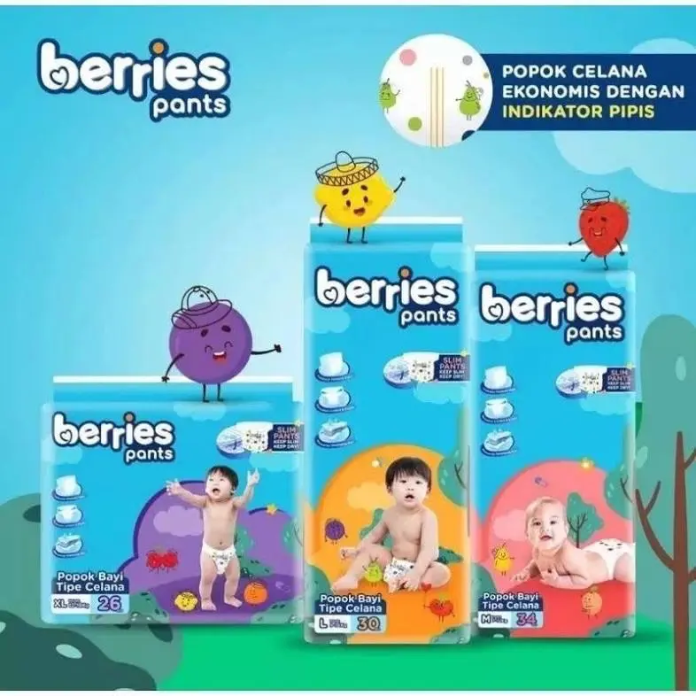 1 BALL Berries Pants Popok Baby Tipe Celana M34 / L30 / XL26 Popok Bayi Murah 3
