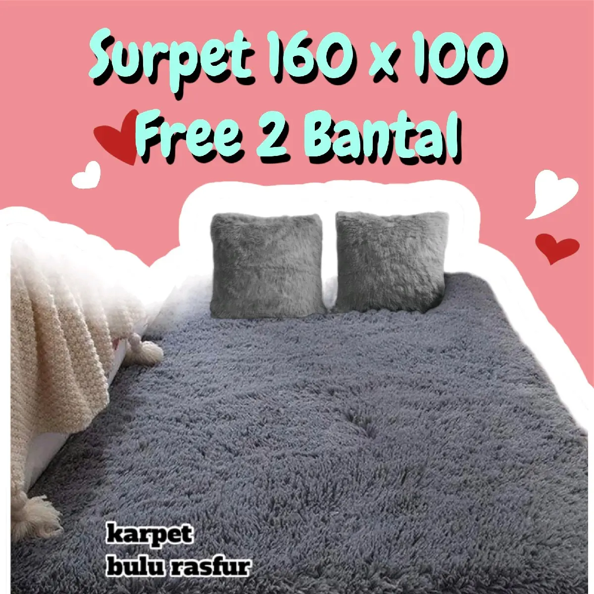 KASUR KARPET BULU UK 160X100 Free 2 Bantal Sofa |  SURPET | KARPET LANTAI Dalam Ruangan