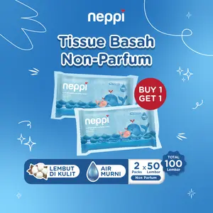 Neppi Baby Tisu / Tissue Basah Wipes Non Parfum 50s - Buy 1 Get 1 Free Aloe