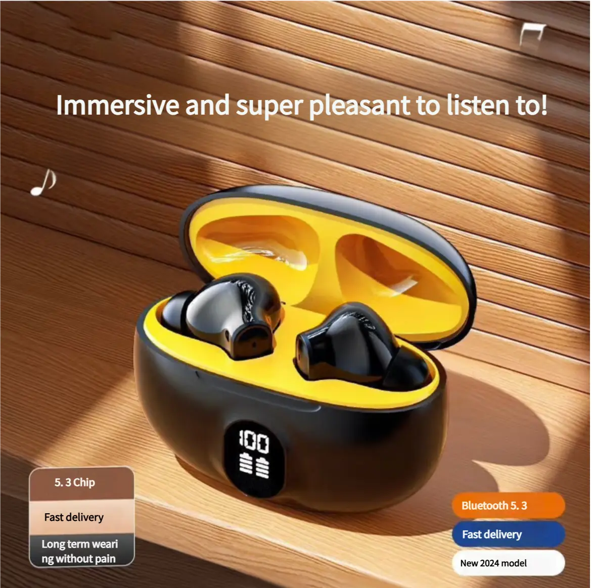 Tai Nghe Bluetooth, Không Dây Chân Thực, Chính Hãng Mới 2024, Cao Cấp, Thời Lượng Pin Siêu Dài, Trong Tai, Giảm Tiếng Ồn, Đeo Trong Thời Gian Lâu Mà Không Bị Đau