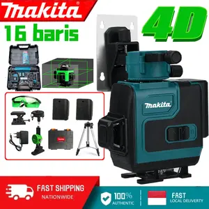 Makita 16 garis Level laser, perataan lampu hijau otomatis,indikator garis bidik berputar 360%, panduan laser garispengukuran otomatis 4D, lampu hijau otomatis, kalibrasiotomatis, alat perataan bangunan