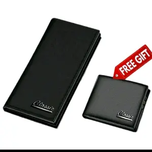 Beli 1 dompet panjang gratis  1 Dompet pendek   dompet kulit sintetis dompet murah dompet pria FREE BOX Hitam