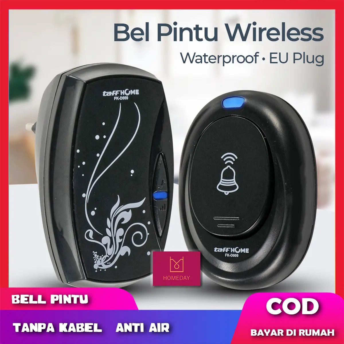 Bel Pintu Rumah Tanpa Kabel Anti Air Wireless Waterproof Jarak Jauh Door Bell Alarm