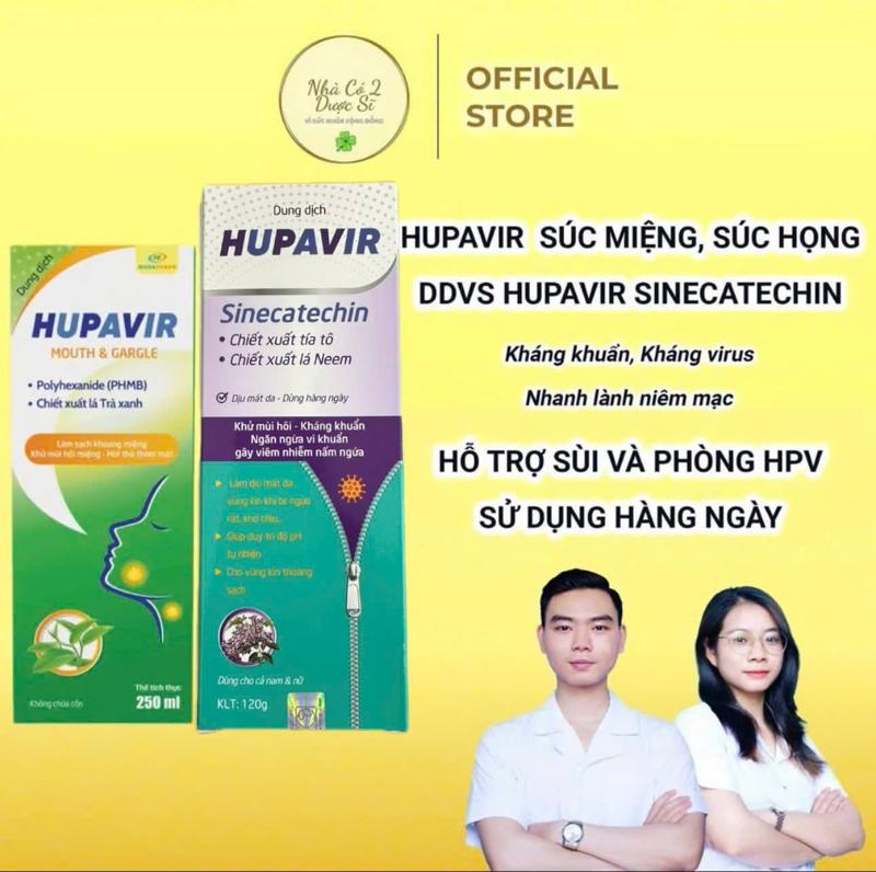   Che tên  Bộ dung dịch vệ sinh Hupavir Sinecatechin 120ml súc miệng súc họng Hupavir 250ml hỗ trợ làm sạch kháng khuẩn kháng virus nhanh lành niêm mạc thơm thoáng sùi mào gà dùng cho cả nam và nữ 