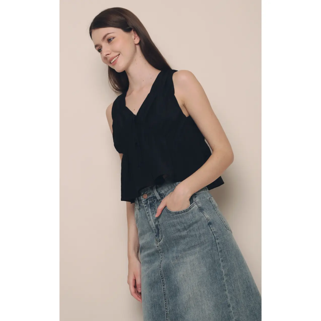 Kelly Ruche Tie Blouse Black (Hollyhoque)