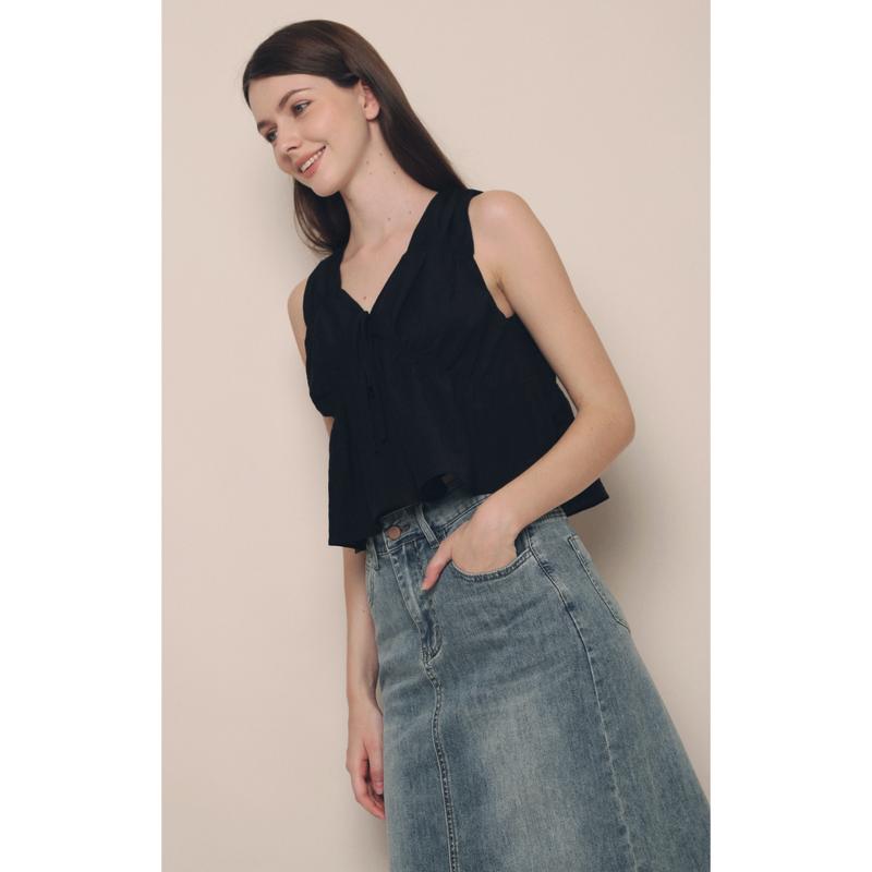 Kelly Ruche Tie Blouse Black (Hollyhoque) 0