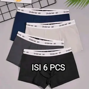 ISI 6 PCS Celana Dalam Pria Boxer Spandex Cool Silk yng Lagi Viral Hitam Katun Lembut Nyaman Polyester Pendek M Seam …