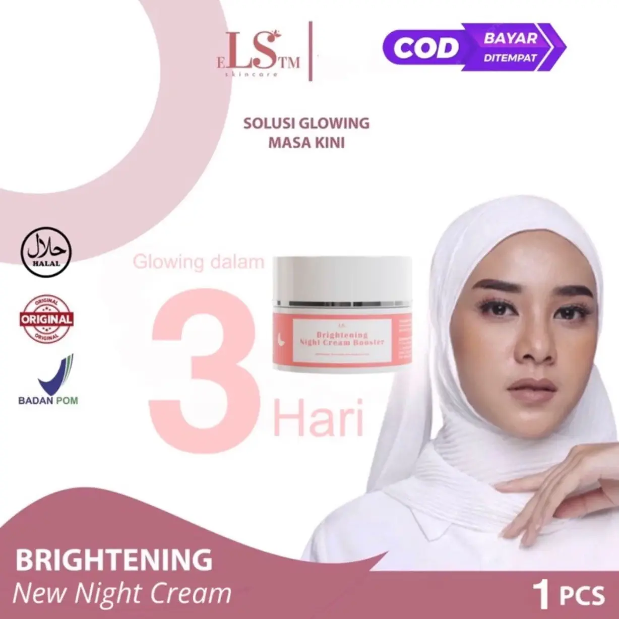 LS SKINCARE Ecer Brightening Night Cream Booster  BPOM (untuk kulit susah putih)