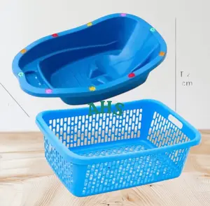 Paket Hemat Bak Mandi Bayi Motif Karakter+Keranjang Baju Plastik Baby Bahthub Jolang Mandi Anak