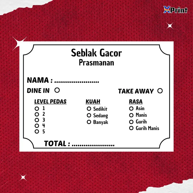 Kertas Order Seblak/Pesanan Seblak Prasmanan (200pcs) - cetak kertas hvs 70gsm Paper 3