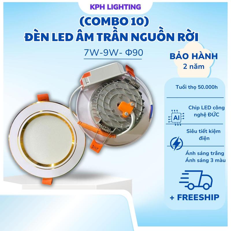 (Kèm cục Nguồn) Combo 10 Đèn Led Âm Trần Downlight ( NGUỒN RỜI )| Đèn LED DOB Đế Đúc | 7W -9W- Phi 90 | Ánh Sáng 3 Màu | Đèn ốp trần | Đèn mắt trâu| Bảo Hành 2 Năm