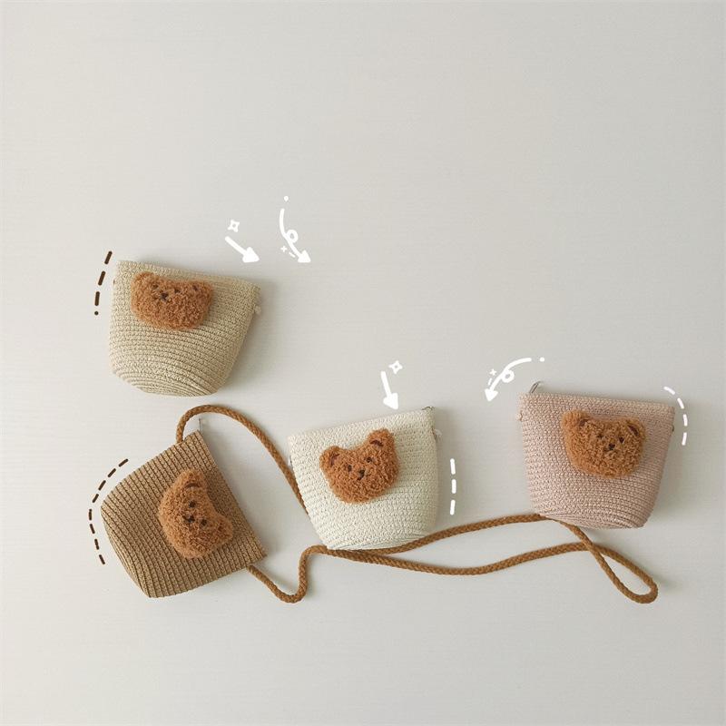 Túi Đeo Chéo Cho Bé, Túi Trẻ Em, Bé Trai Và Bé Gái, Gấu Em Bé, Dễ Thương Và Đa Năng, Túi Đeo Vai Bằng Rơm