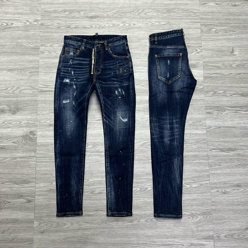 QUẦN JEAN NAM MÃ D2-60 XANH RÁCH KHOÁ LỆCH CHỮ DA 4 CÚC , BÒ DÀI CAO CẤP , CO DÃN , PHOM ÔM CHÂN DS-Q ,  Có Túi
