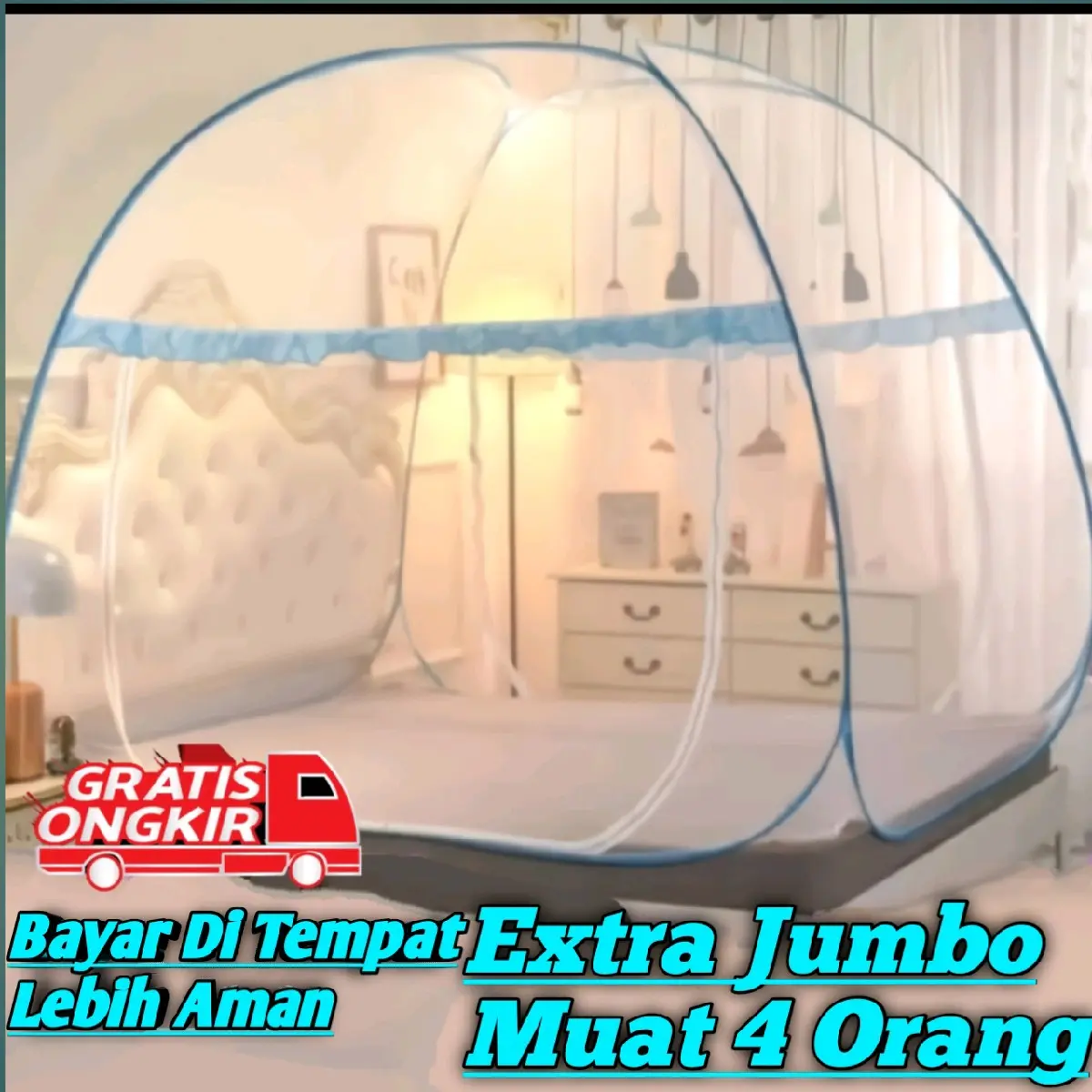 Kelambu Tenda Kelambu lipat Anti Nyamuk 200x200cm/180x200cm Mencegah Masuk Nyamuk Dan serangga sudah di rakit Biru Pink Merah