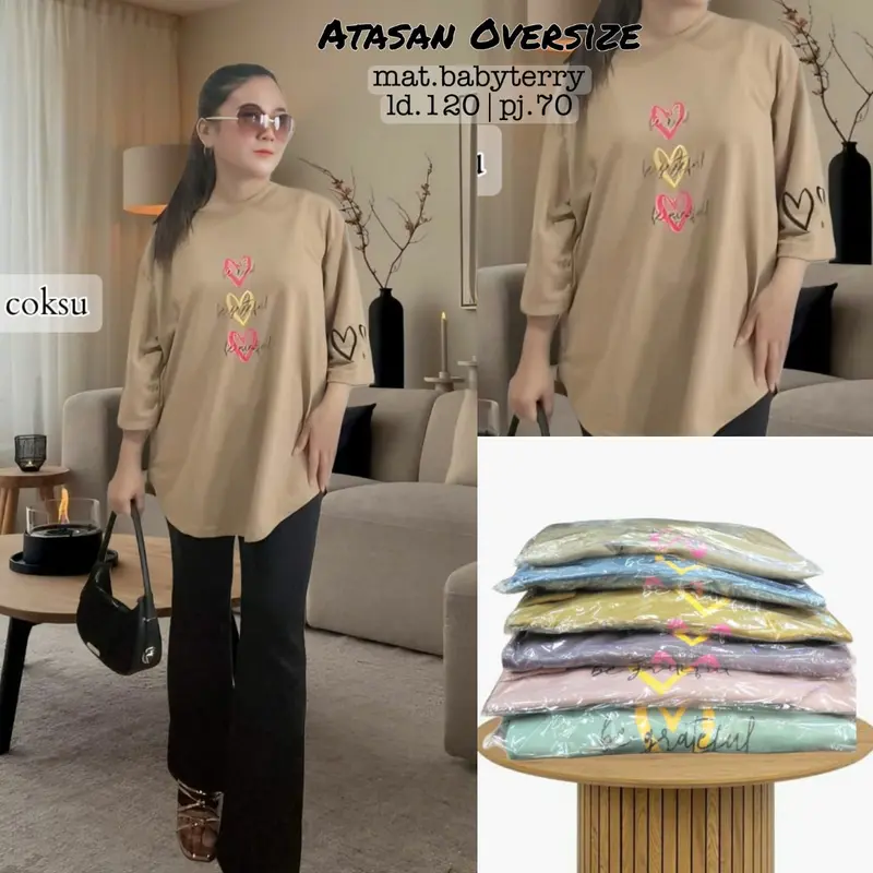 KAOS OVERSIZE /ATASAN WANITA/ATASAN KEKINIAN LENGAN 7/8/ATASAN HIJAB 0